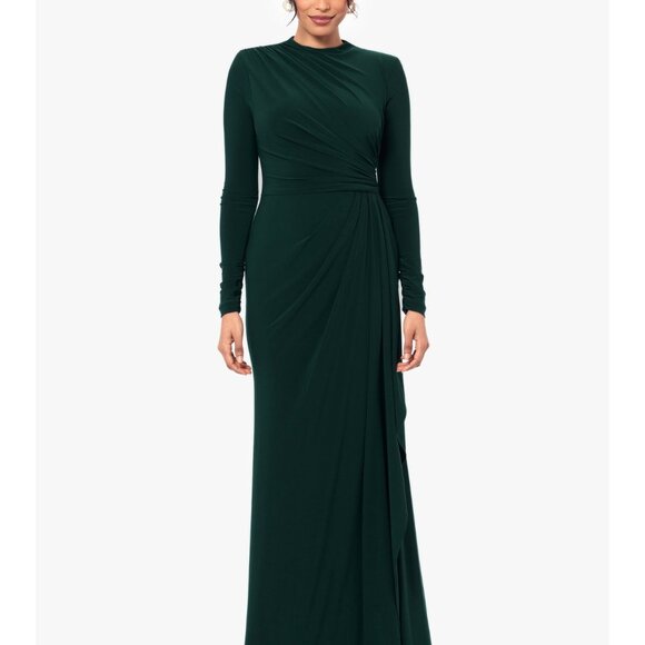 Betsy & Adam Emerald Green Long Sleeve Draped Gown Size 10 Elegant Formal Evenin - Picture 7 of 8